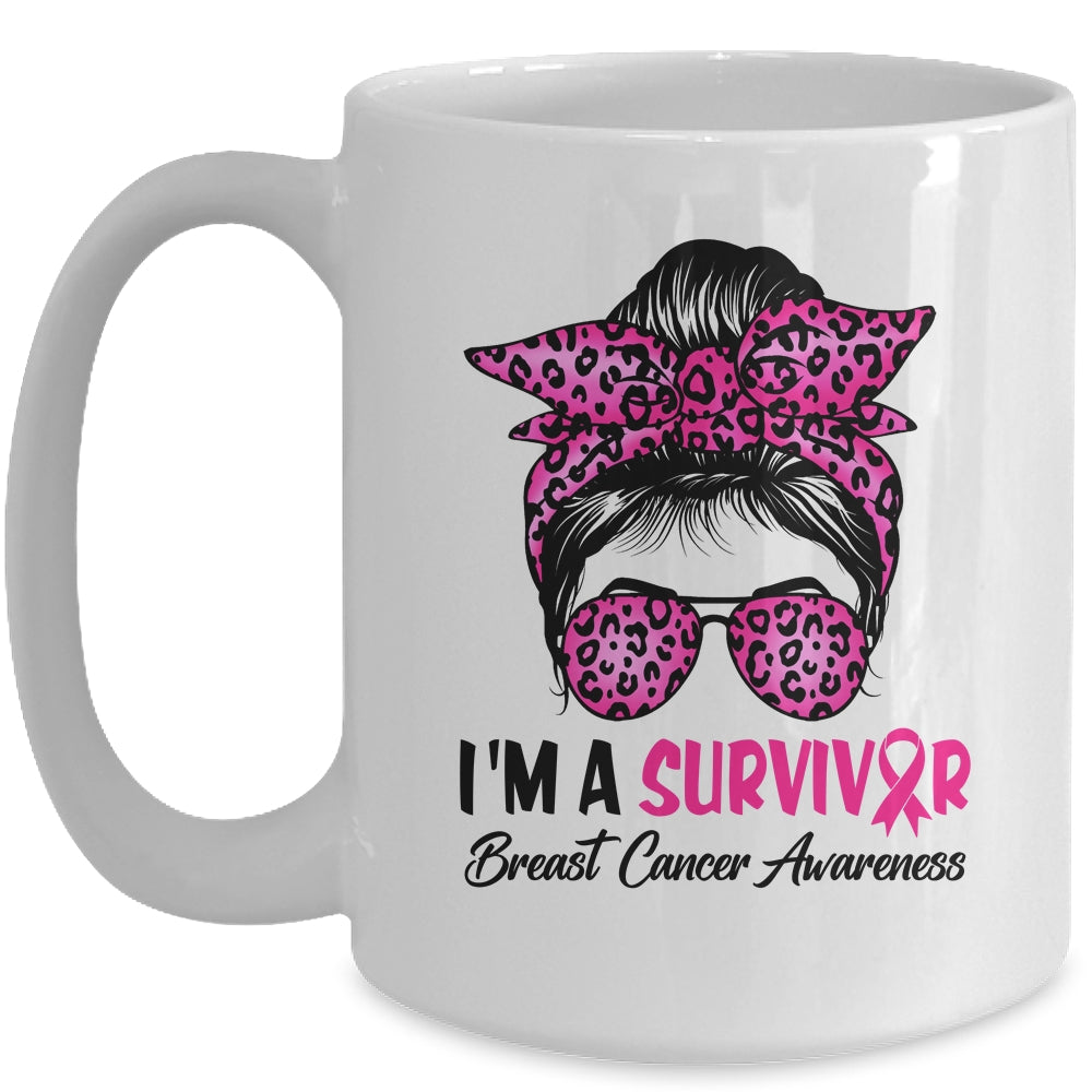 I'm A Survivor Breast Cancer Awareness Messy Bun Warrior Mug | teecentury