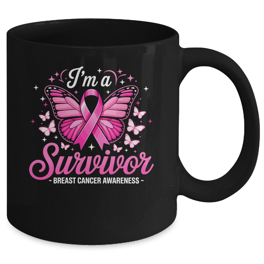 I'm A Survivor Breast Cancer Awareness Women Butterfly Ribbon Mug | teecentury