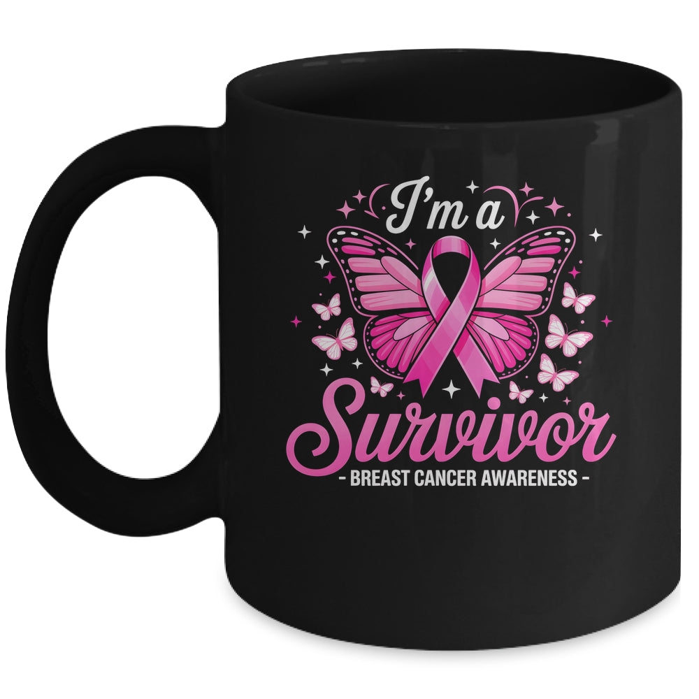 I'm A Survivor Breast Cancer Awareness Women Butterfly Ribbon Mug | teecentury