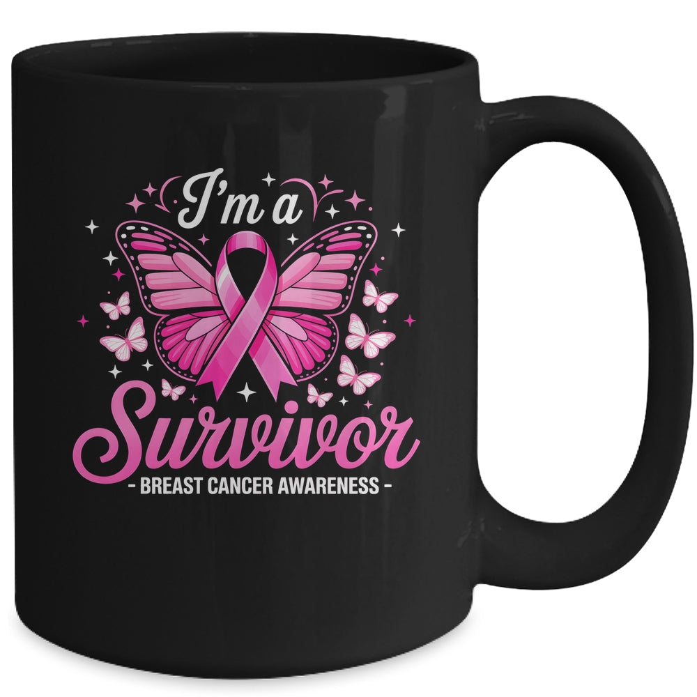 I'm A Survivor Breast Cancer Awareness Women Butterfly Ribbon Mug | teecentury