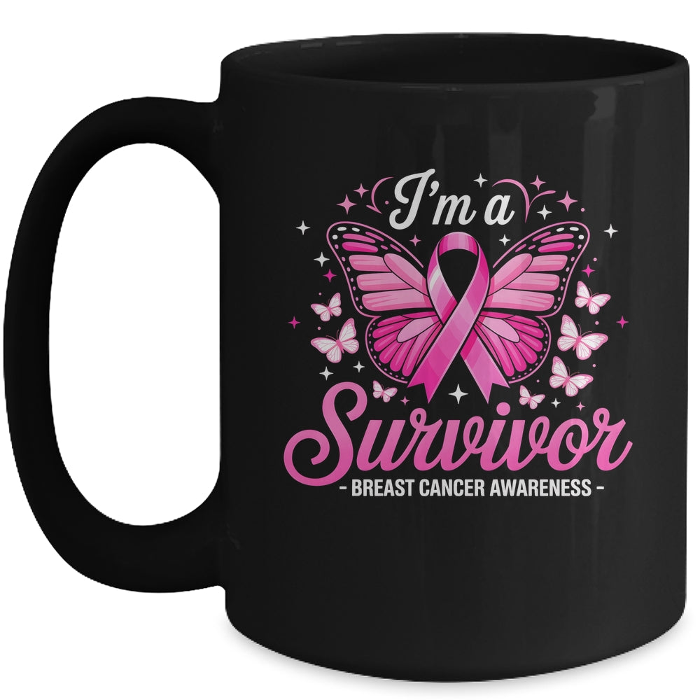 I'm A Survivor Breast Cancer Awareness Women Butterfly Ribbon Mug | teecentury