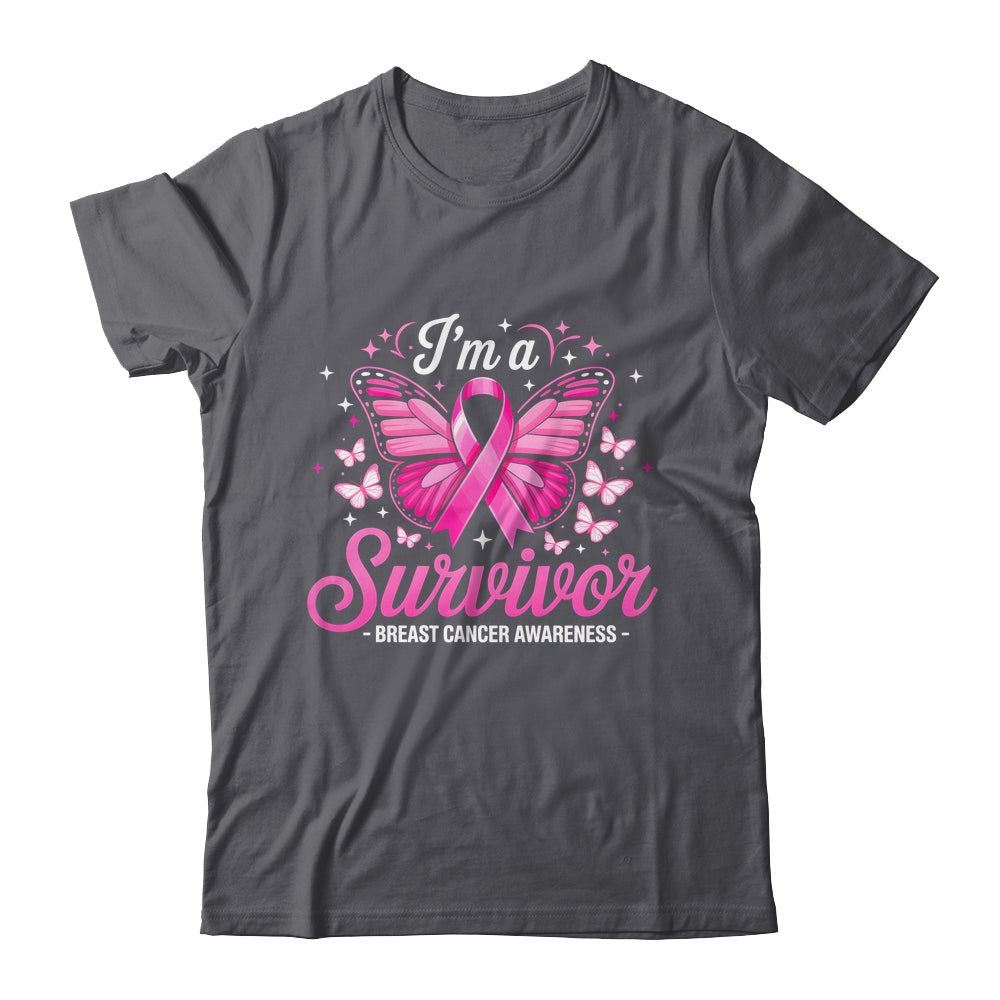 I'm A Survivor Breast Cancer Awareness Women Butterfly Ribbon Shirt & Hoodie | teecentury