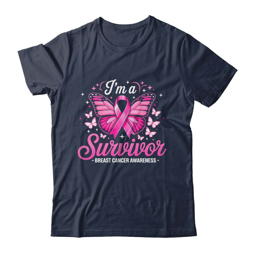 I'm A Survivor Breast Cancer Awareness Women Butterfly Ribbon Shirt & Hoodie | teecentury