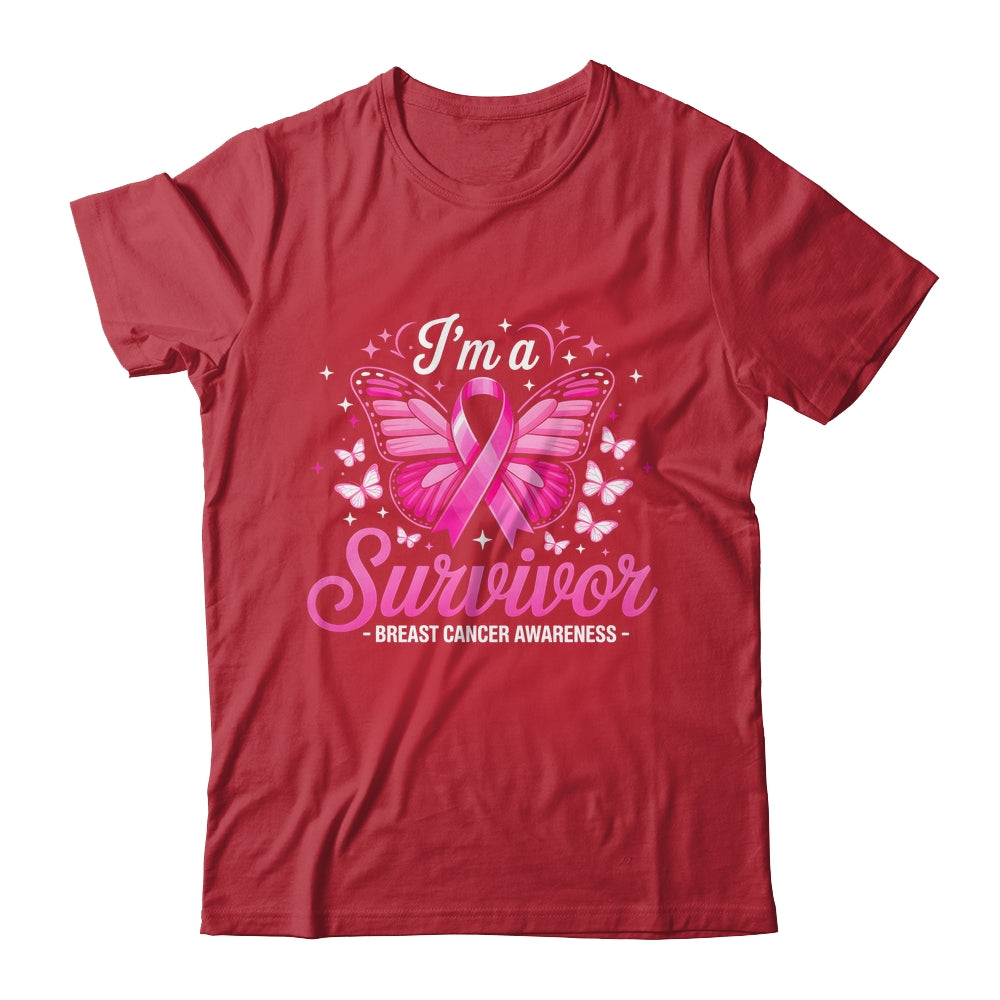 I'm A Survivor Breast Cancer Awareness Women Butterfly Ribbon Shirt & Hoodie | teecentury