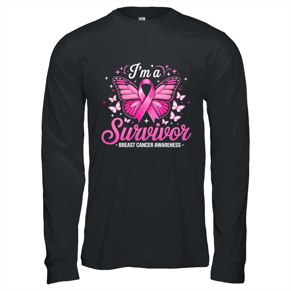 I'm A Survivor Breast Cancer Awareness Women Butterfly Ribbon Shirt & Hoodie | teecentury