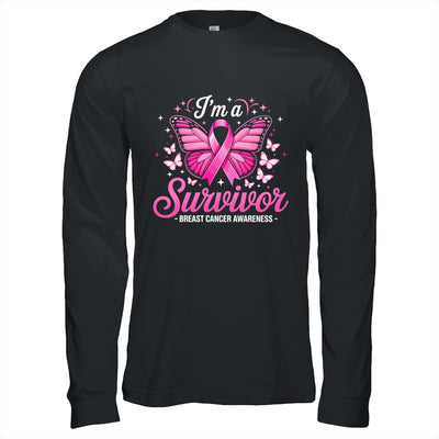 I'm A Survivor Breast Cancer Awareness Women Butterfly Ribbon Shirt & Hoodie | teecentury