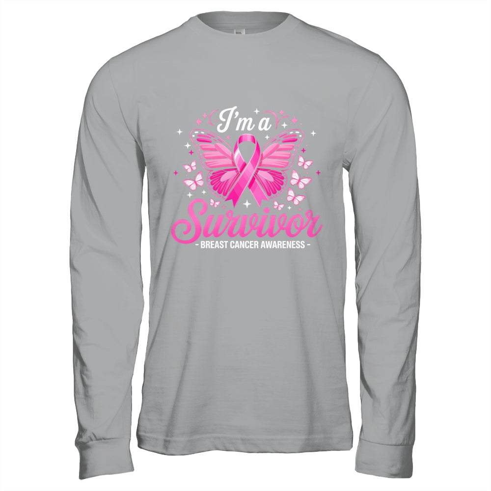 I'm A Survivor Breast Cancer Awareness Women Butterfly Ribbon Shirt & Hoodie | teecentury