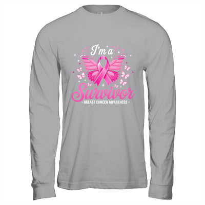 I'm A Survivor Breast Cancer Awareness Women Butterfly Ribbon Shirt & Hoodie | teecentury
