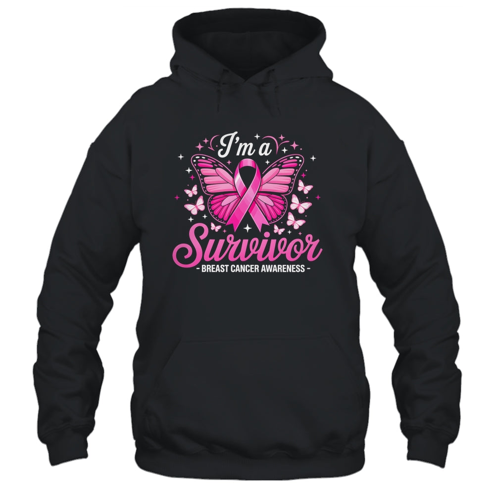 I'm A Survivor Breast Cancer Awareness Women Butterfly Ribbon Shirt & Hoodie | teecentury