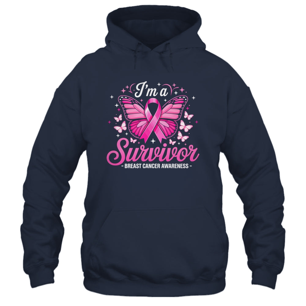 I'm A Survivor Breast Cancer Awareness Women Butterfly Ribbon Shirt & Hoodie | teecentury