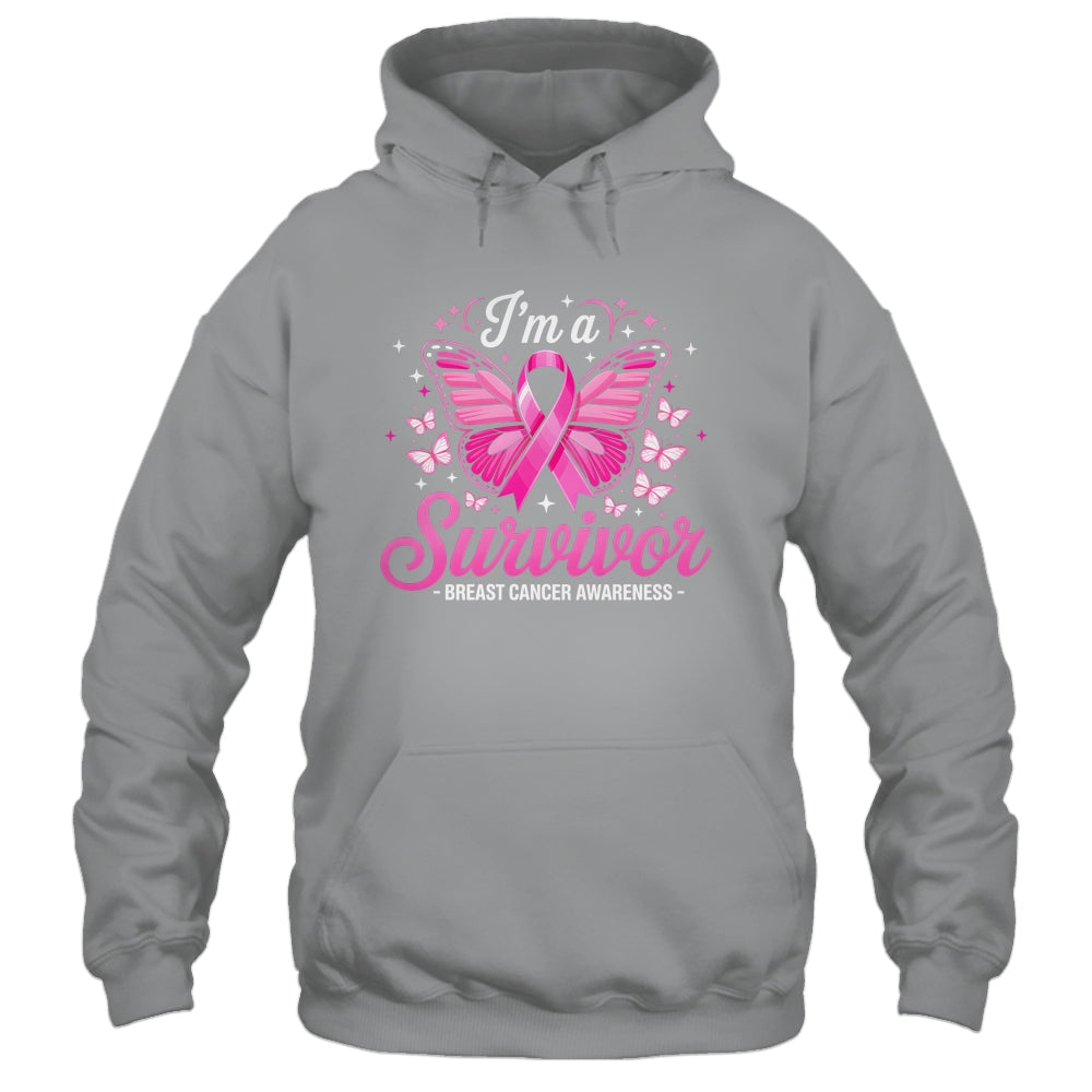 I'm A Survivor Breast Cancer Awareness Women Butterfly Ribbon Shirt & Hoodie | teecentury