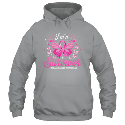I'm A Survivor Breast Cancer Awareness Women Butterfly Ribbon Shirt & Hoodie | teecentury