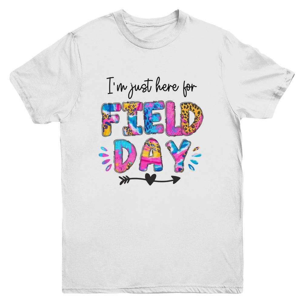 I'm Just Here For Field Day Tie Dye Leopard Last Day School Youth Shirt | teecentury