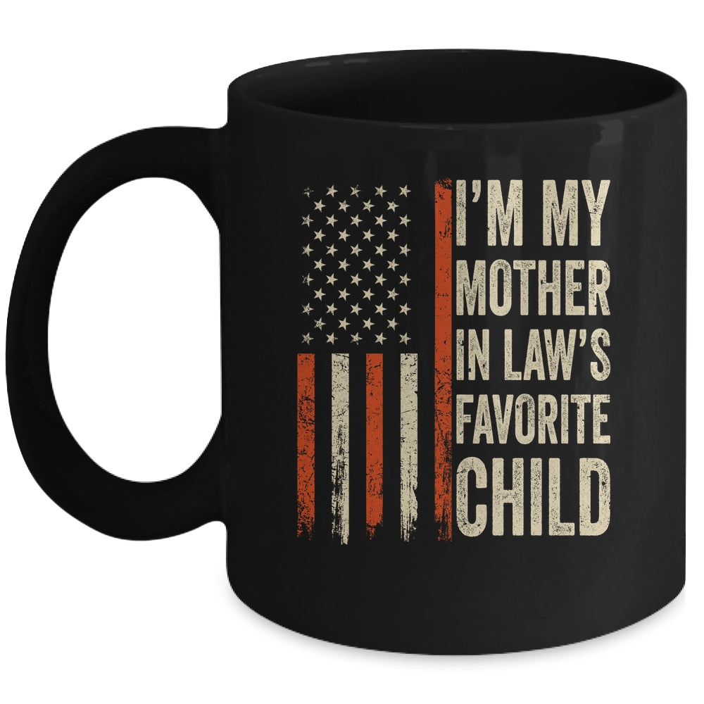 I'm My Mother In Law's Favorite Child Vintage Flag Christmas Mug | teecentury