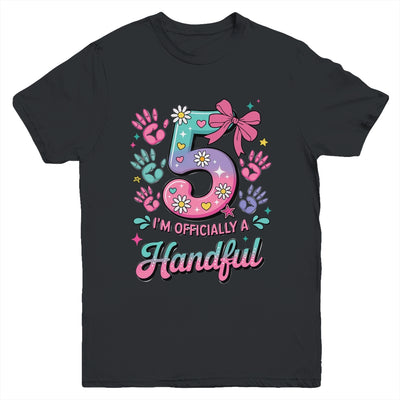 I'm Officially A Handful Five Pink Bow 5th Birthday Girls Youth Shirt | teecentury