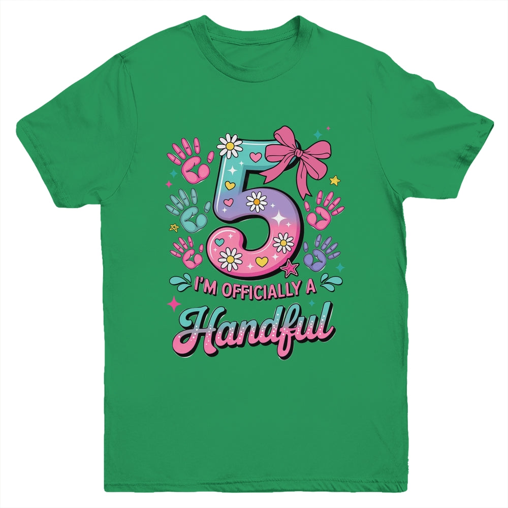 I'm Officially A Handful Five Pink Bow 5th Birthday Girls Youth Shirt | teecentury