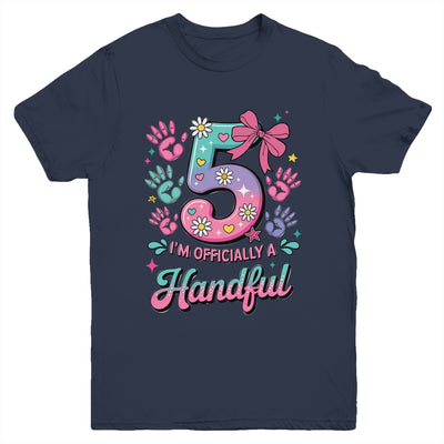 I'm Officially A Handful Five Pink Bow 5th Birthday Girls Youth Shirt | teecentury