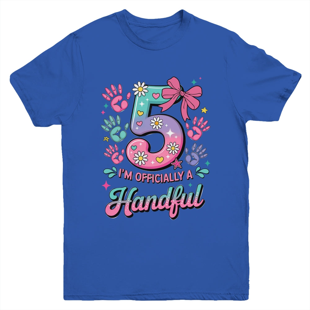 I'm Officially A Handful Five Pink Bow 5th Birthday Girls Youth Shirt | teecentury
