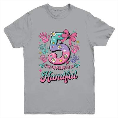 I'm Officially A Handful Five Pink Bow 5th Birthday Girls Youth Shirt | teecentury