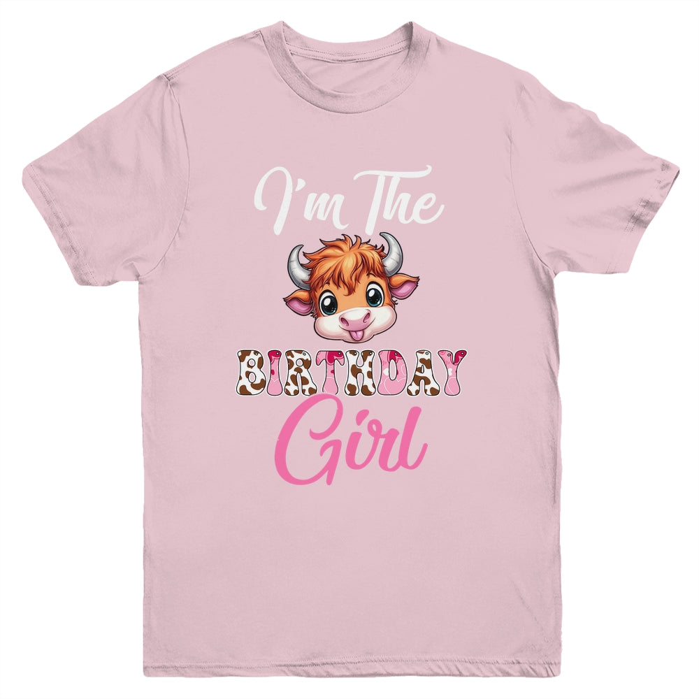 I'm The Birthday Girl Highland Cow Farm 1st Birthday Youth Shirt | teecentury