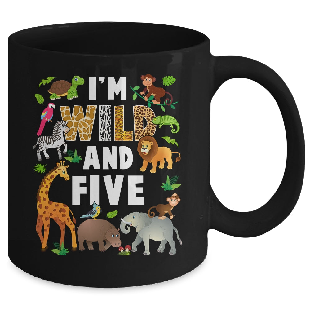 I'm Wild And Five 5 Year Old 5th Birthday Safari Jungle Animal Mug | teecentury