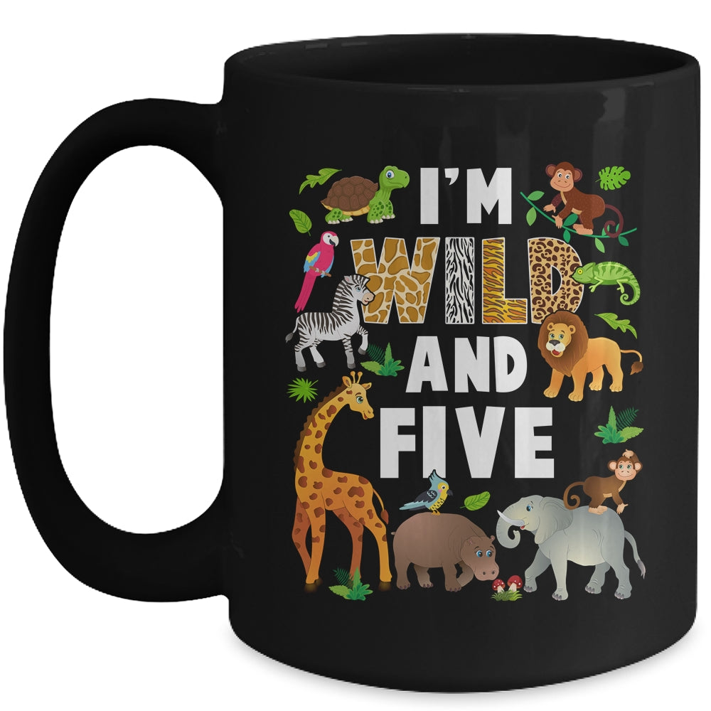 I'm Wild And Five 5 Year Old 5th Birthday Safari Jungle Animal Mug | teecentury