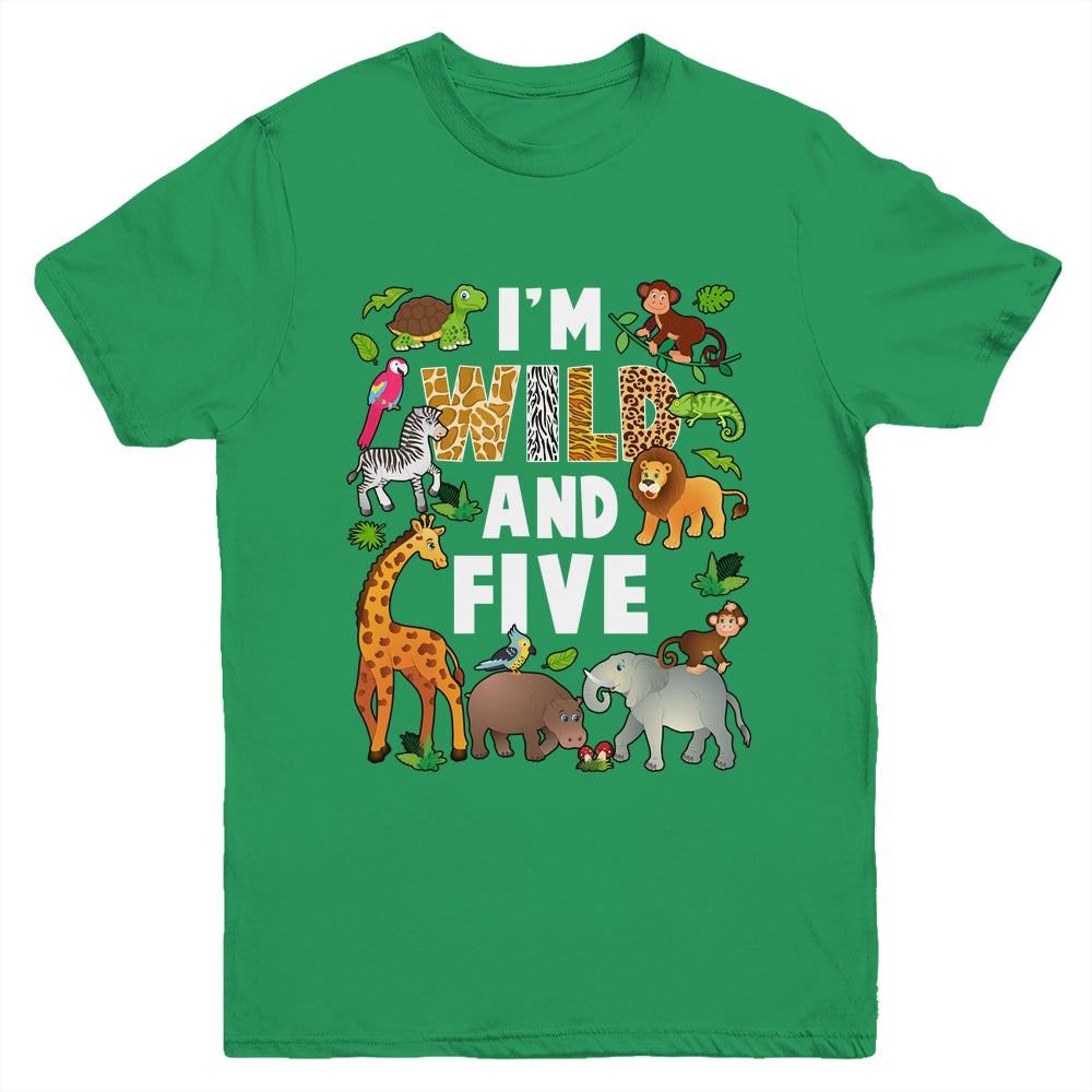 I'm Wild And Five 5 Year Old 5th Birthday Safari Jungle Animal Youth Shirt | teecentury