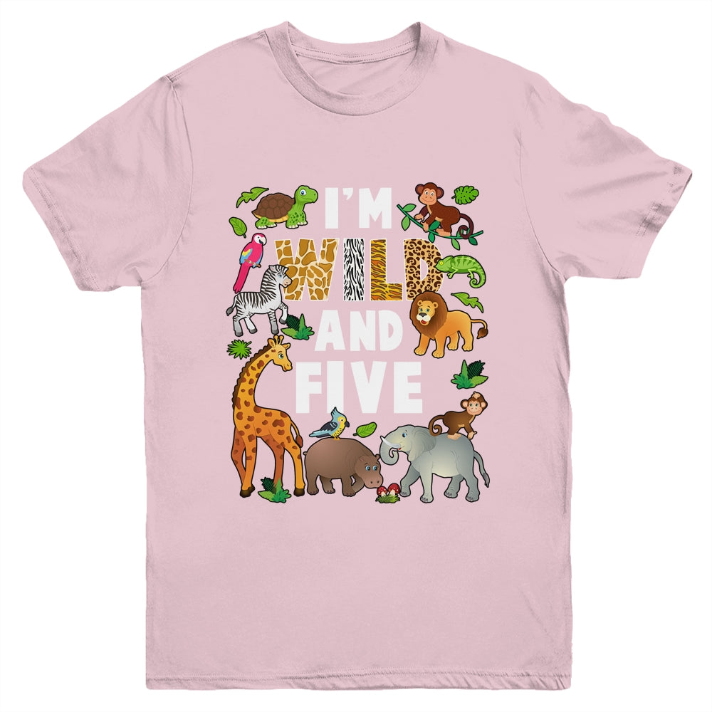 I'm Wild And Five 5 Year Old 5th Birthday Safari Jungle Animal Youth Shirt | teecentury