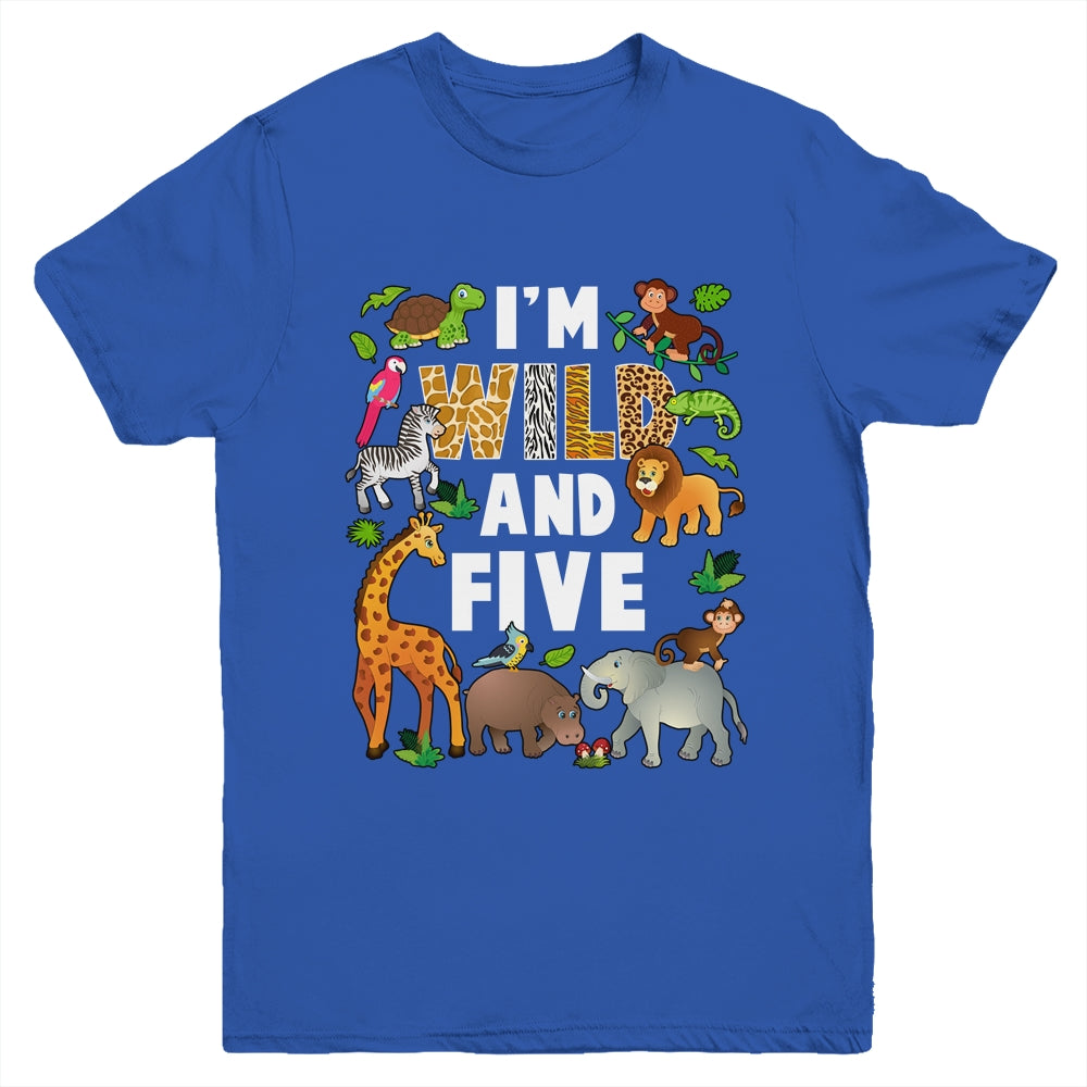 I'm Wild And Five 5 Year Old 5th Birthday Safari Jungle Animal Youth Shirt | teecentury