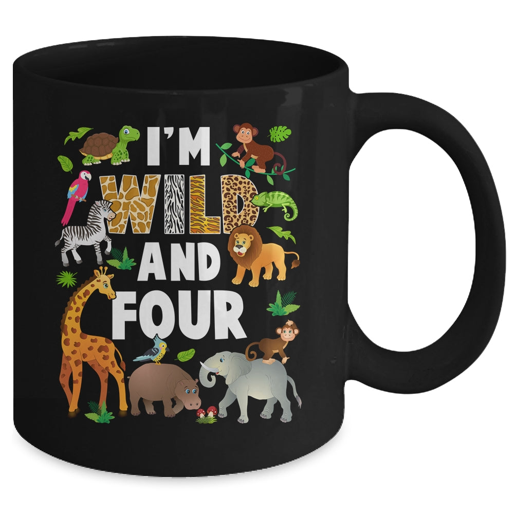 I'm Wild And Four 4 Year Old 4th Birthday Safari Jungle Animal Mug | teecentury