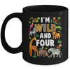 I'm Wild And Four 4 Year Old 4th Birthday Safari Jungle Animal Mug | teecentury