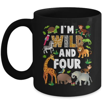 I'm Wild And Four 4 Year Old 4th Birthday Safari Jungle Animal Mug | teecentury