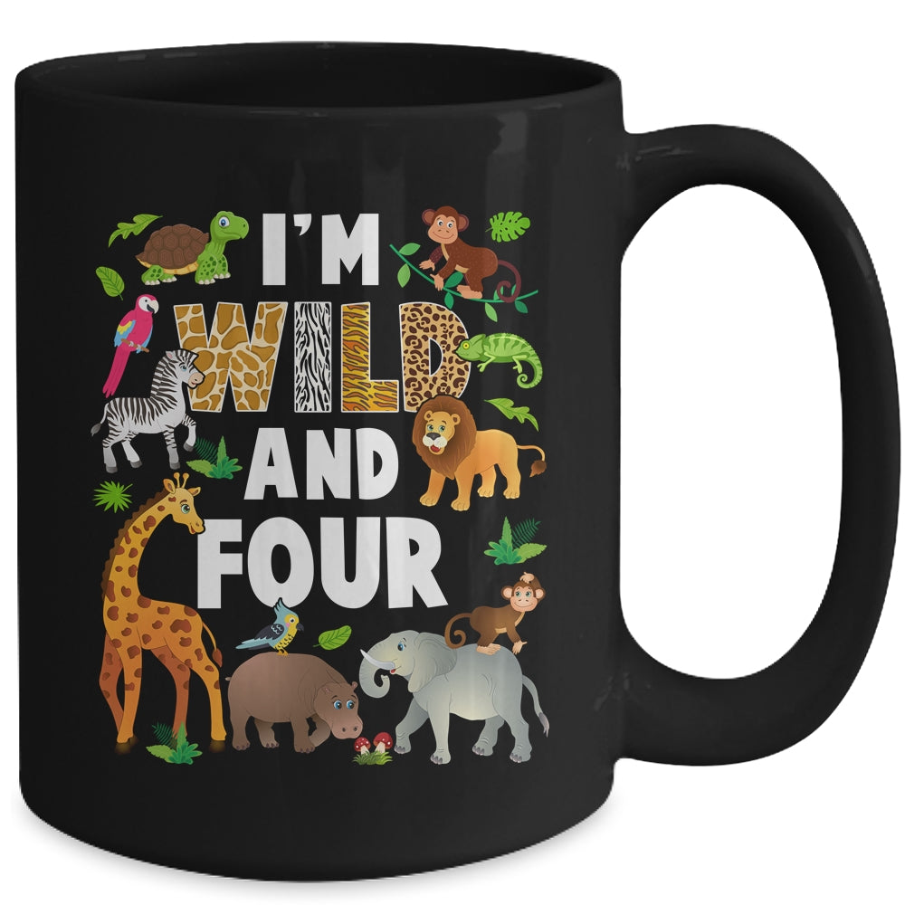I'm Wild And Four 4 Year Old 4th Birthday Safari Jungle Animal Mug | teecentury