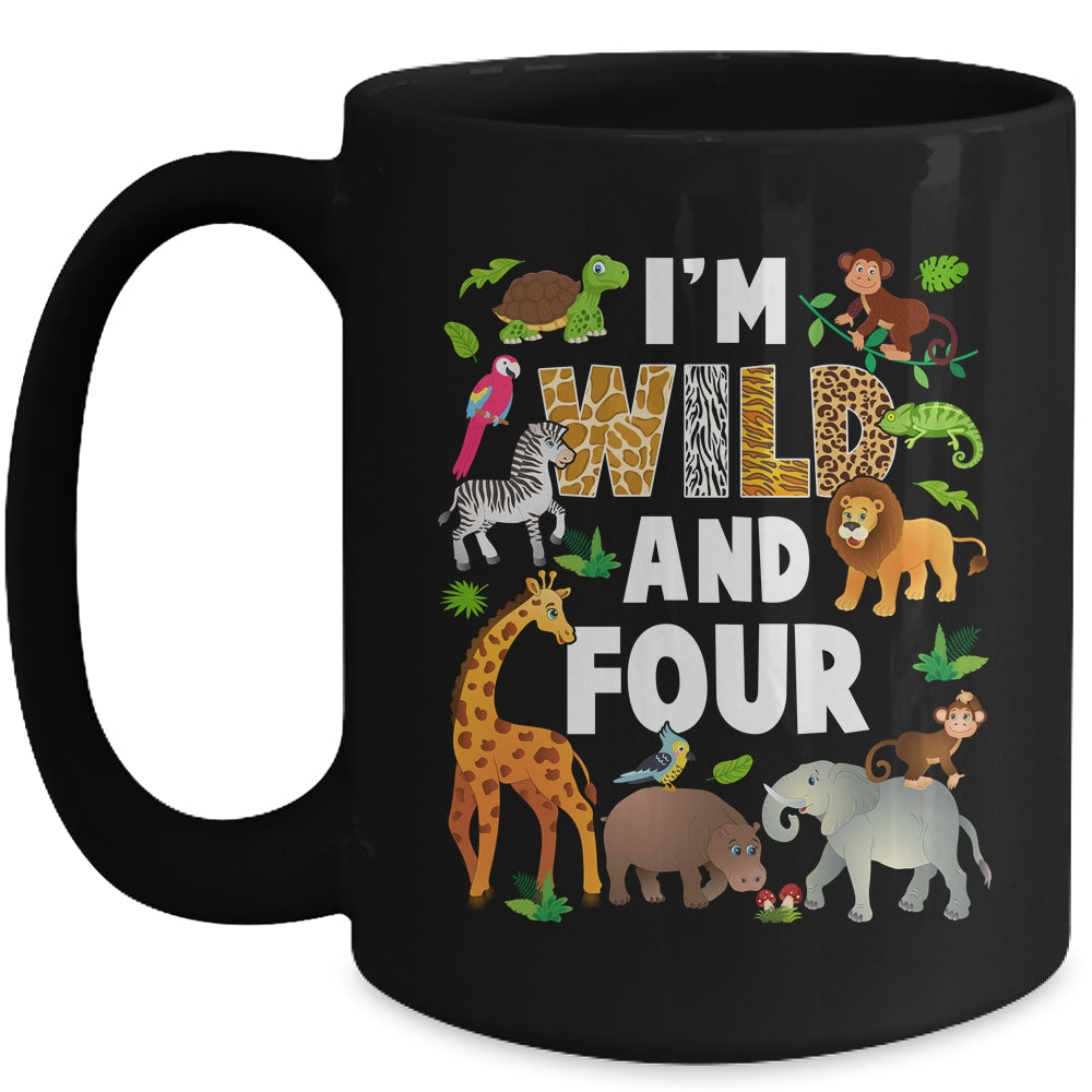 I'm Wild And Four 4 Year Old 4th Birthday Safari Jungle Animal Mug | teecentury