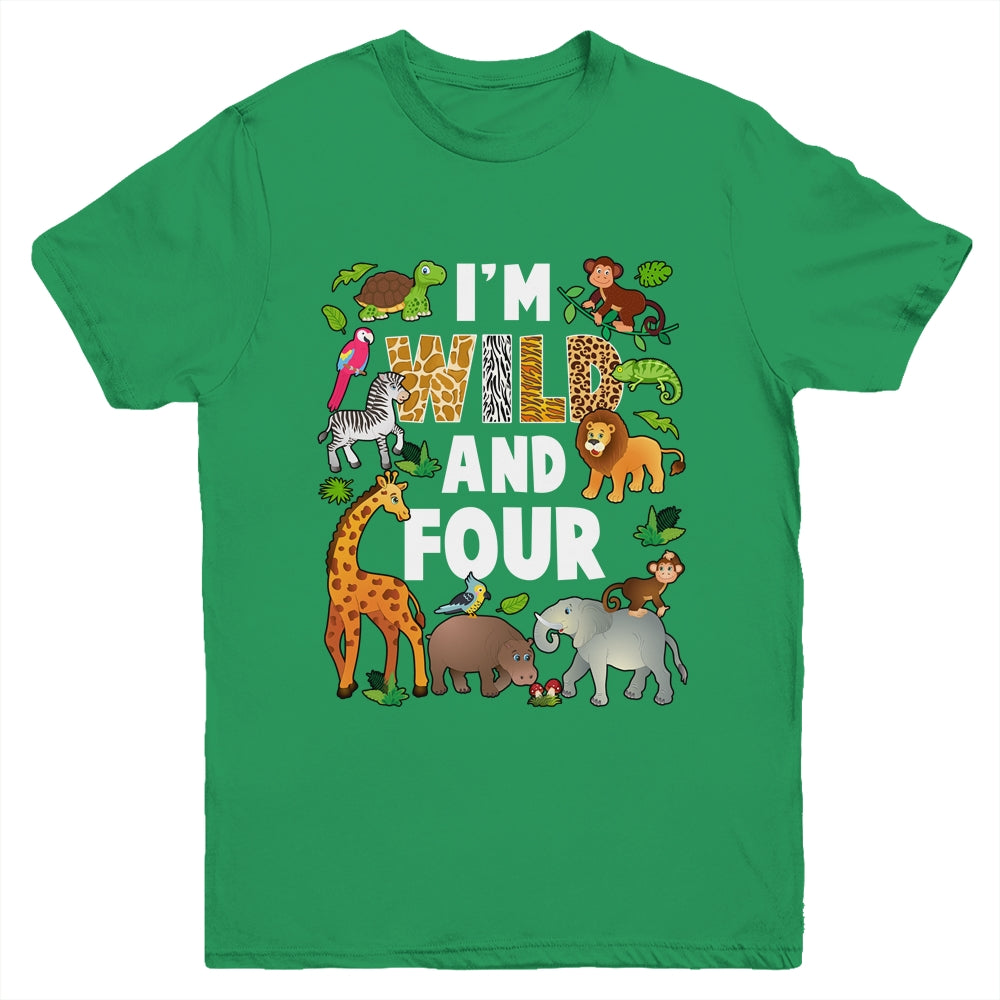 I'm Wild And Four 4 Year Old 4th Birthday Safari Jungle Animal Youth Shirt | teecentury