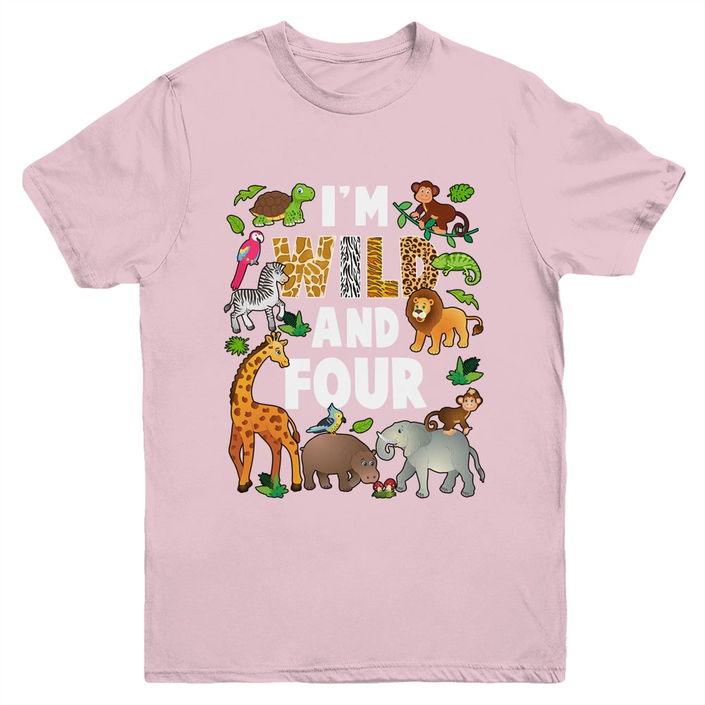 I'm Wild And Four 4 Year Old 4th Birthday Safari Jungle Animal Youth Shirt | teecentury
