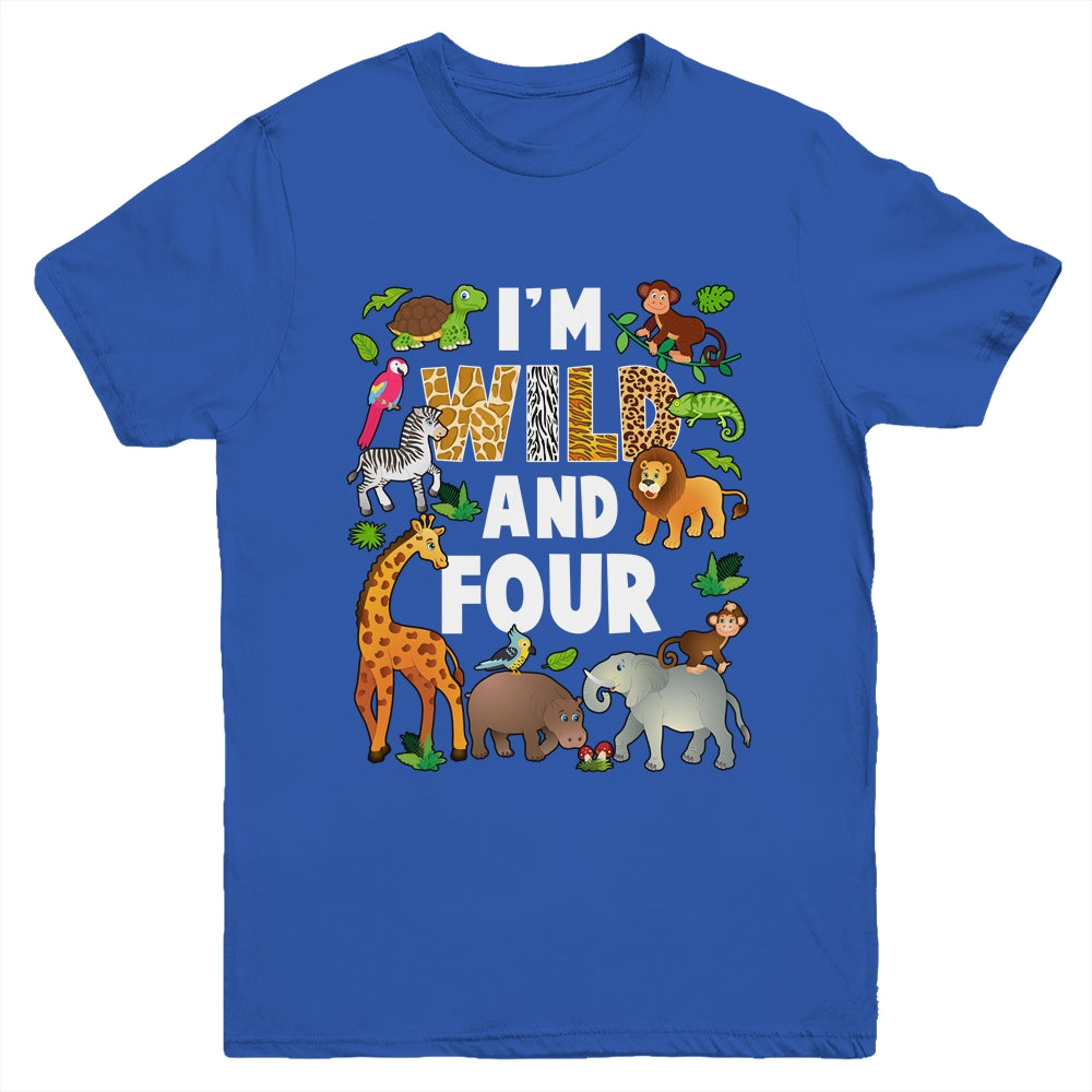 I'm Wild And Four 4 Year Old 4th Birthday Safari Jungle Animal Youth Shirt | teecentury