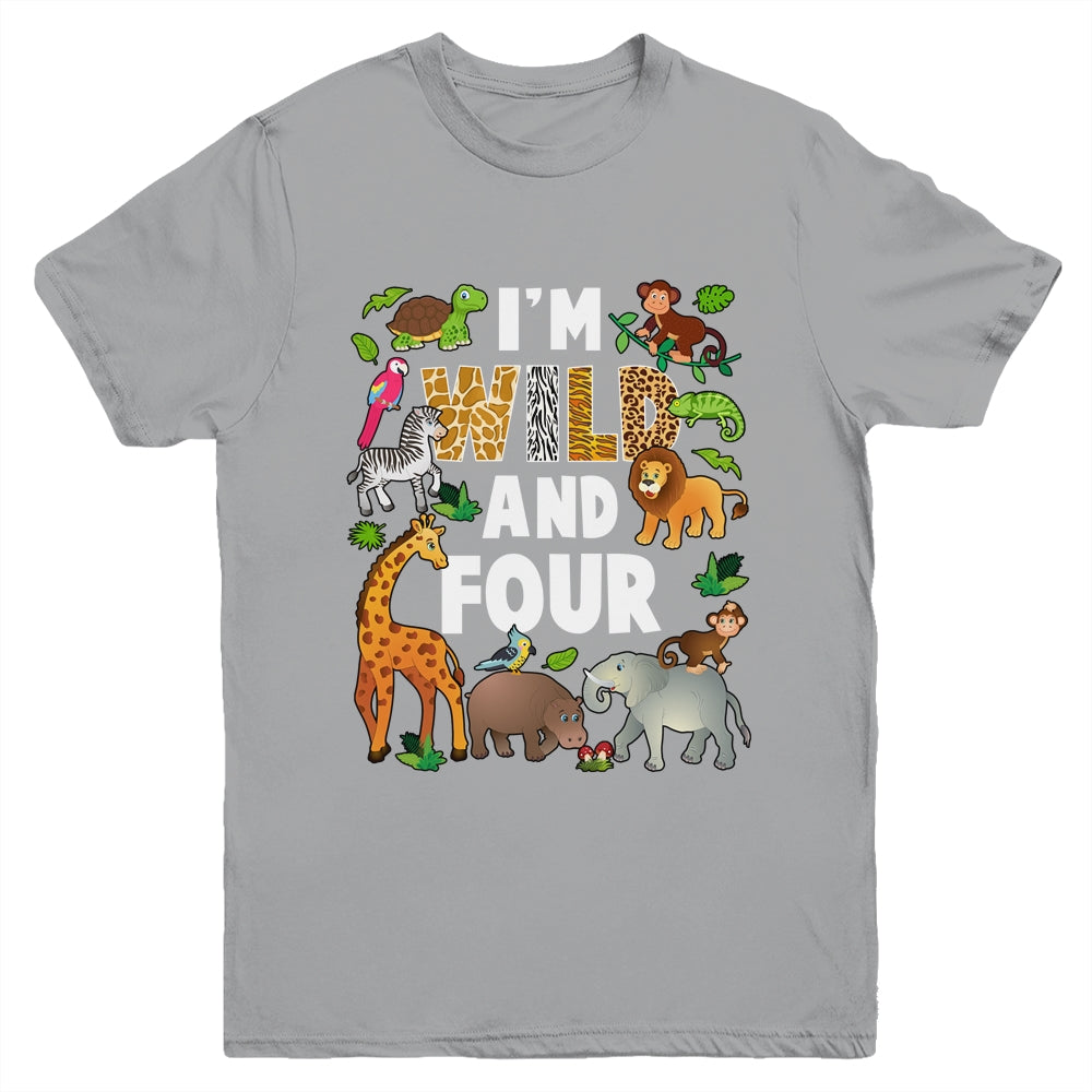 I'm Wild And Four 4 Year Old 4th Birthday Safari Jungle Animal Youth Shirt | teecentury