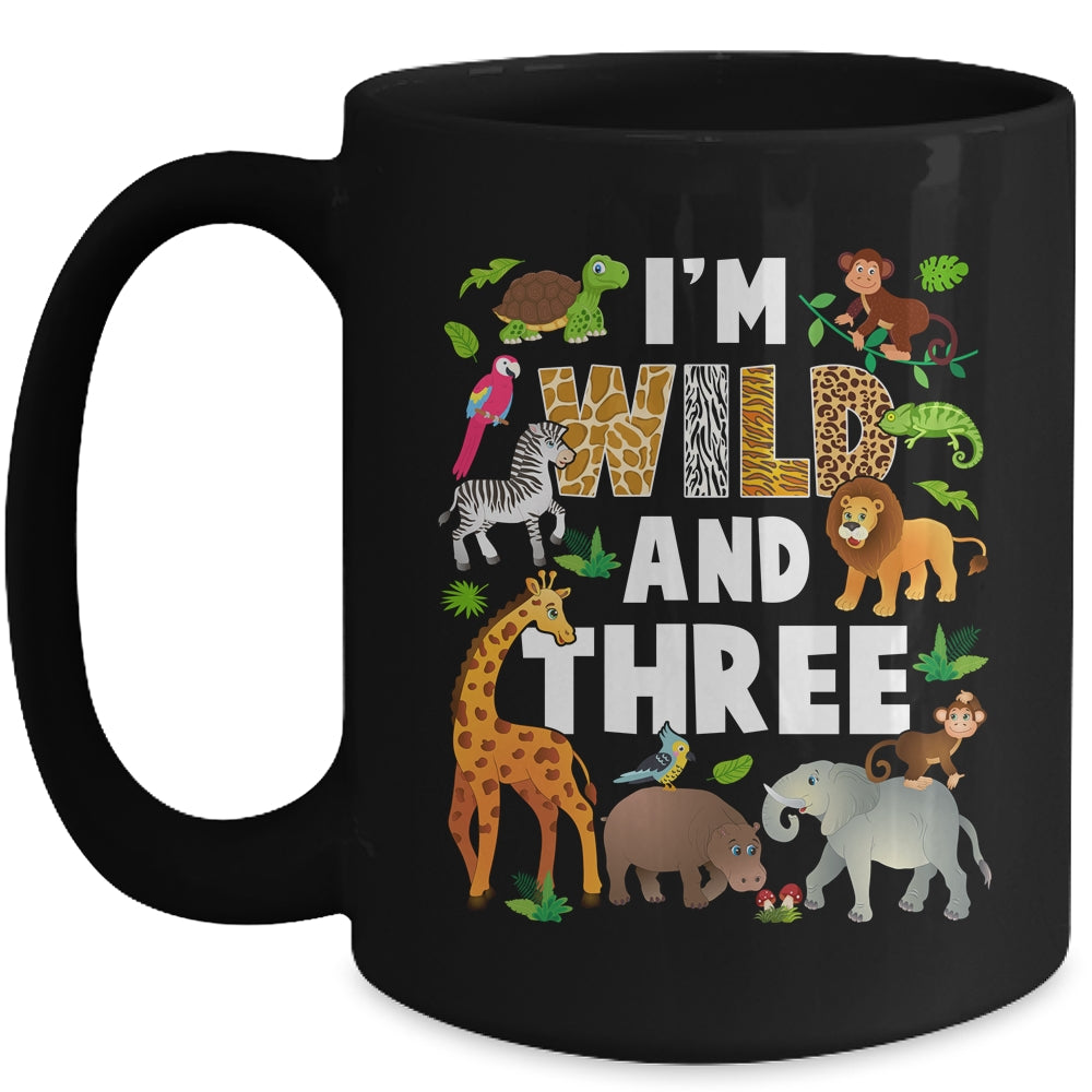 I'm Wild And Three 3 Year Old 3rd Birthday Safari Jungle Animal Mug | teecentury