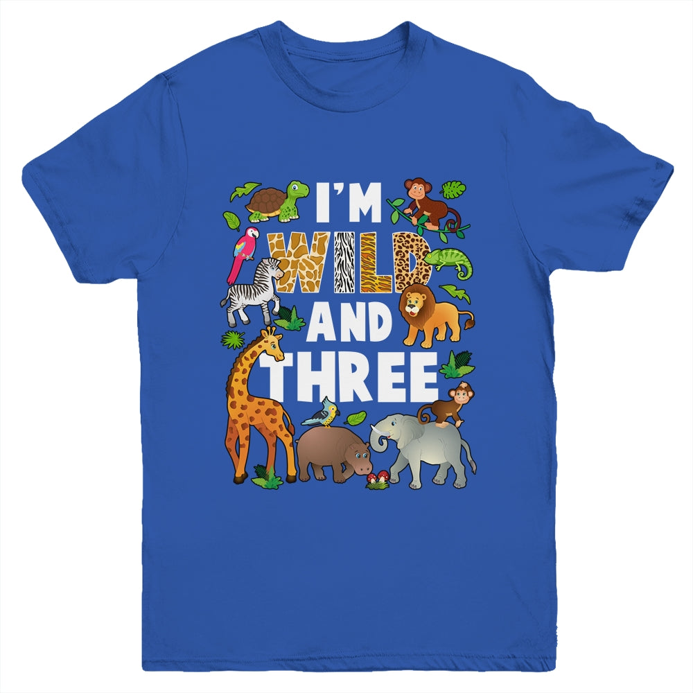 I'm Wild And Three 3 Year Old 3rd Birthday Safari Jungle Animal Youth Shirt | teecentury