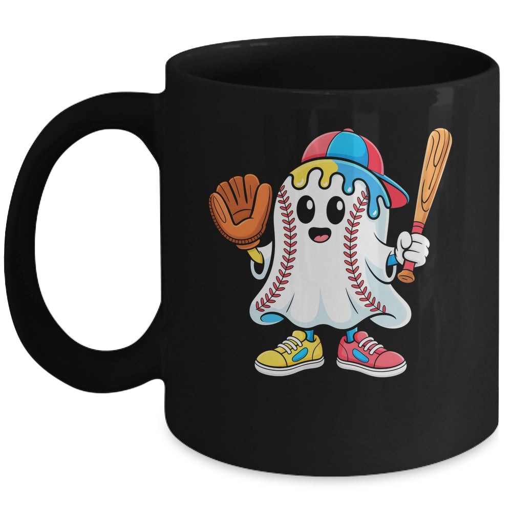 Ice Cream Drip Ghost Baseball Spots Baseball Drip Halloween Mug | teecentury