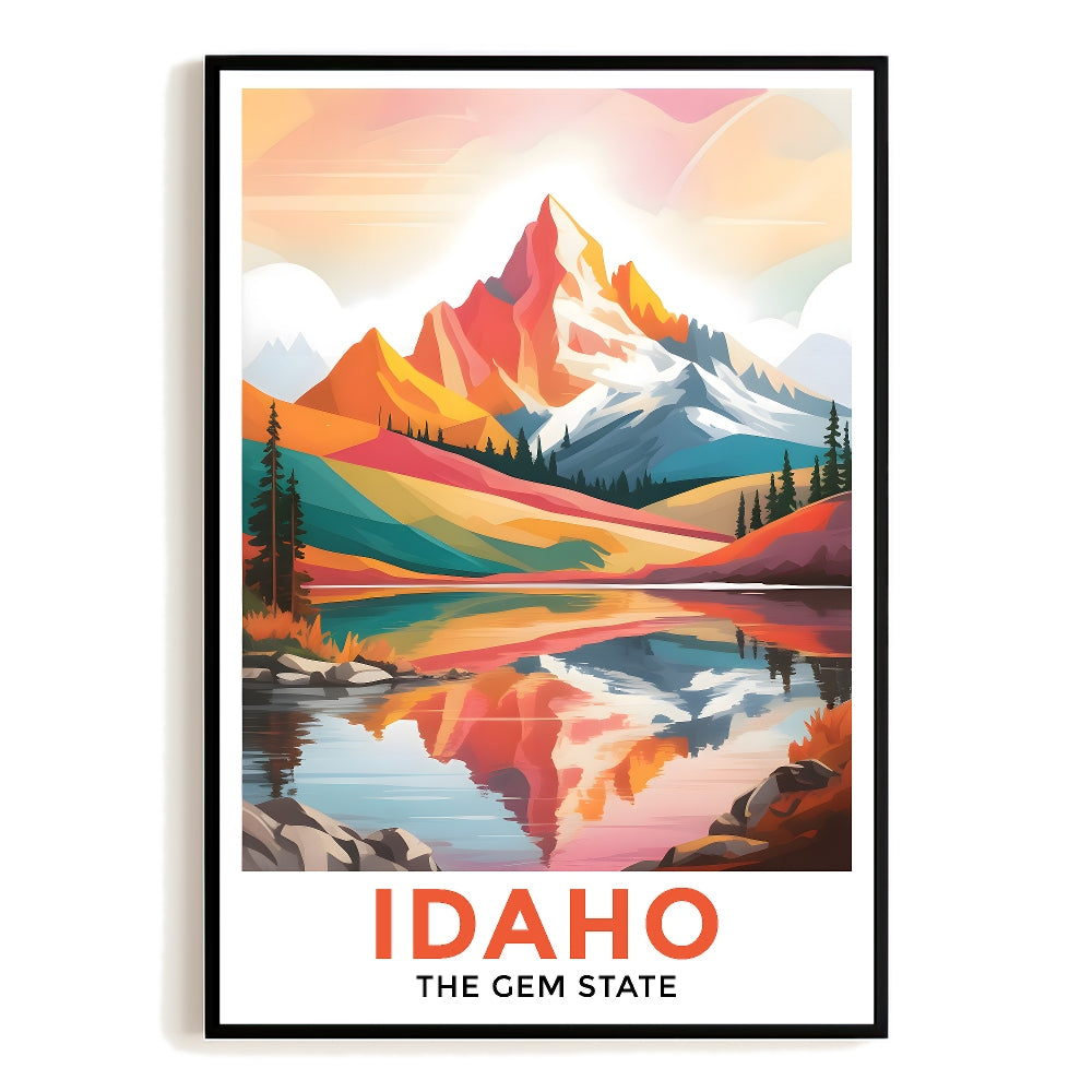 Idaho Print Travel Poster Mountain Scenery Lake Gem State Souvenir Wall Art Landscape Painting Picture Ideal Gift For Home Living Room Office Bedroom Decor Unframed | teecentury