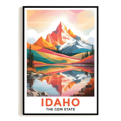 Idaho Print Travel Poster Mountain Scenery Lake Gem State Souvenir Wall Art Landscape Painting Picture Ideal Gift For Home Living Room Office Bedroom Decor Unframed | teecentury