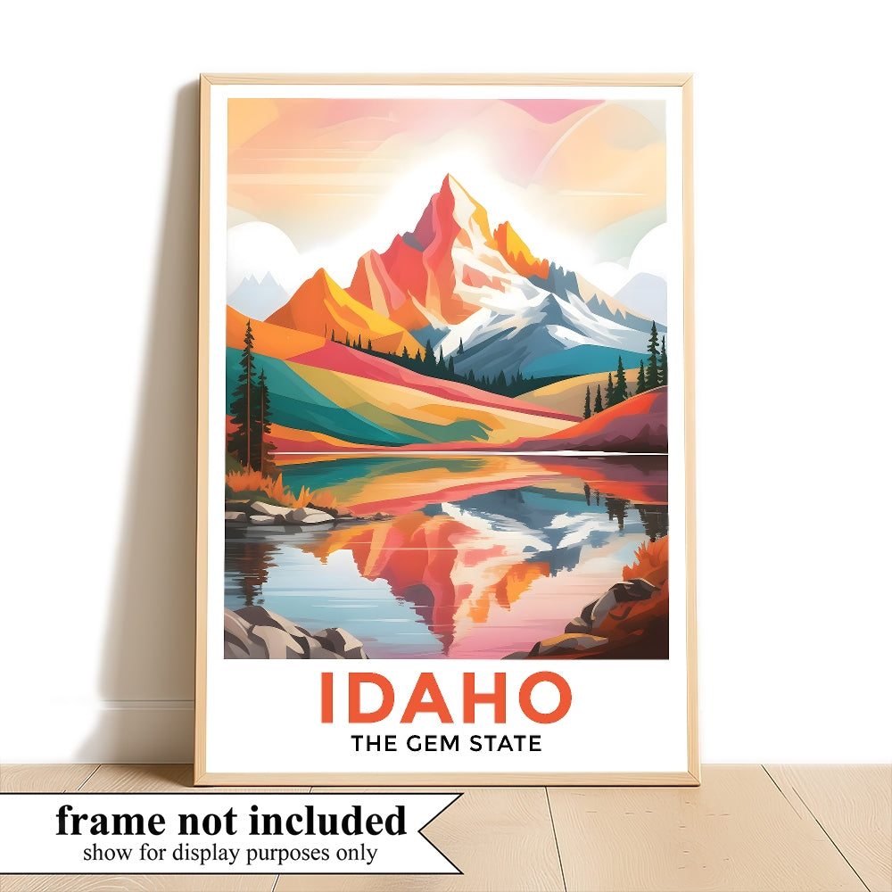 Idaho Print Travel Poster Mountain Scenery Lake Gem State Souvenir Wall Art Landscape Painting Picture Ideal Gift For Home Living Room Office Bedroom Decor Unframed | teecentury