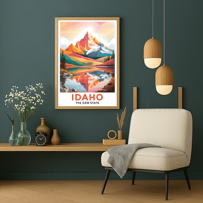 Idaho Print Travel Poster Mountain Scenery Lake Gem State Souvenir Wall Art Landscape Painting Picture Ideal Gift For Home Living Room Office Bedroom Decor Unframed | teecentury