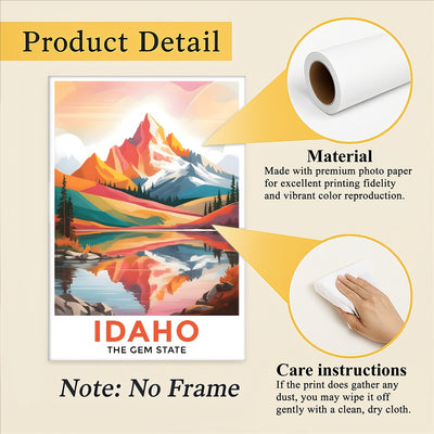 Idaho Print Travel Poster Mountain Scenery Lake Gem State Souvenir Wall Art Landscape Painting Picture Ideal Gift For Home Living Room Office Bedroom Decor Unframed | teecentury