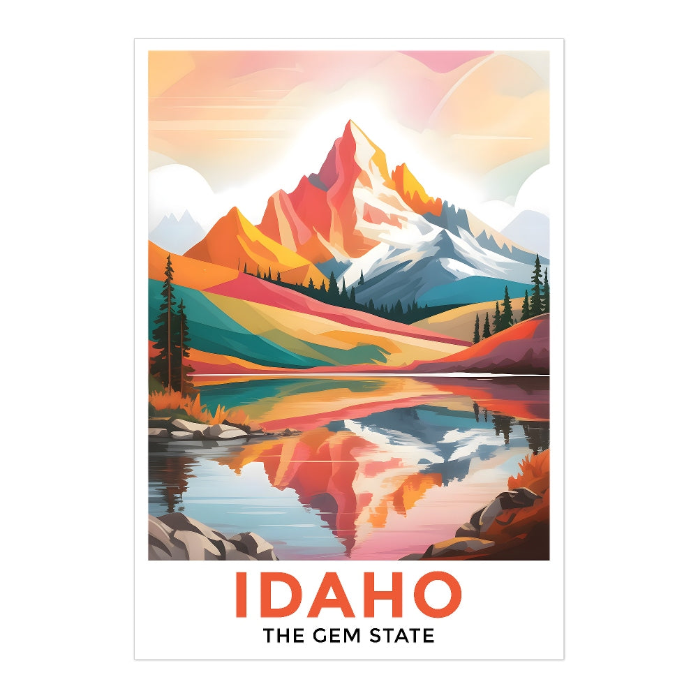 Idaho Print Travel Poster Mountain Scenery Lake Gem State Souvenir Wall Art Landscape Painting Picture Ideal Gift For Home Living Room Office Bedroom Decor Unframed | teecentury