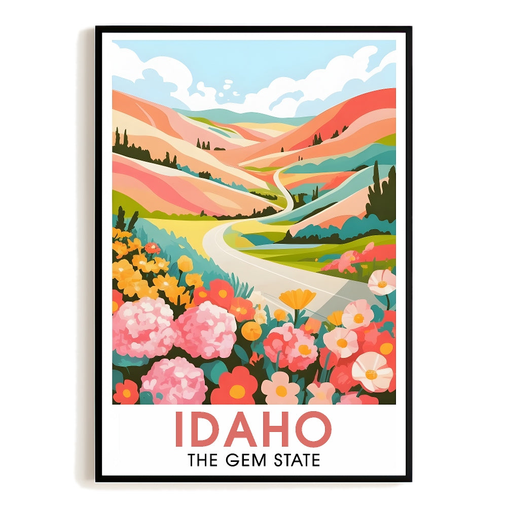 Idaho Print Travel Poster Nature Gem State Souvenir Wall Art Landscape Painting Picture Mountains For Home Room Living Room Office Bedroom Aesthetic Decor Unframed | teecentury
