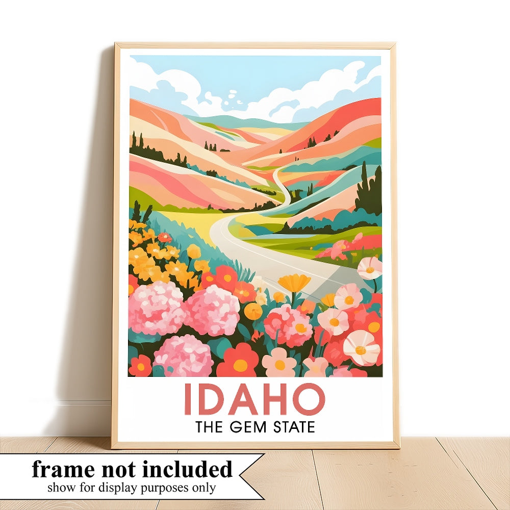 Idaho Print Travel Poster Nature Gem State Souvenir Wall Art Landscape Painting Picture Mountains For Home Room Living Room Office Bedroom Aesthetic Decor Unframed | teecentury
