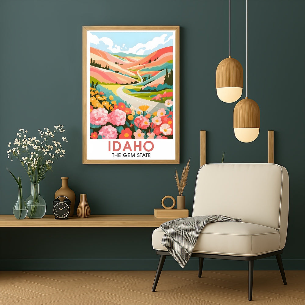 Idaho Print Travel Poster Nature Gem State Souvenir Wall Art Landscape Painting Picture Mountains For Home Room Living Room Office Bedroom Aesthetic Decor Unframed | teecentury